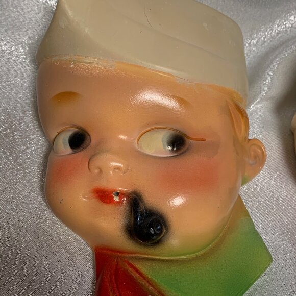 TWO VINTAGE CHALKWARE SAILOR BOY WALL MOUNT STRING DISPENSERS - Picture 2 of 8